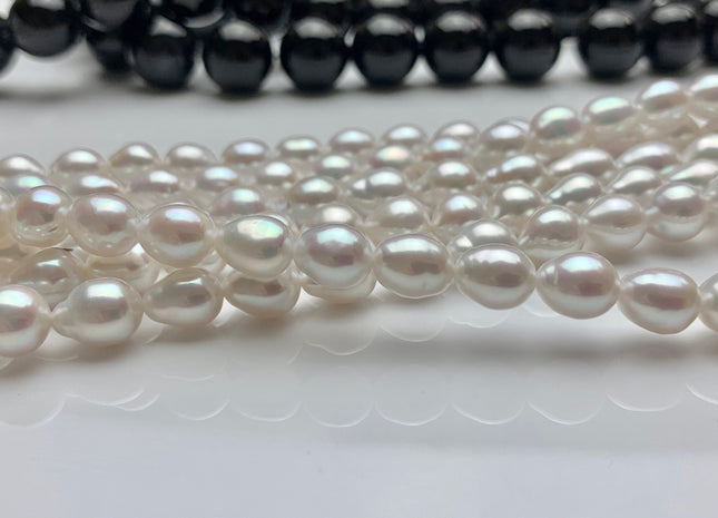7x8-10 mm AAAA Natural White Freshwater Akoya Quality Pearl Beads Genuine Natural White Very High Luster Chinese Freshwater Pearls #1635