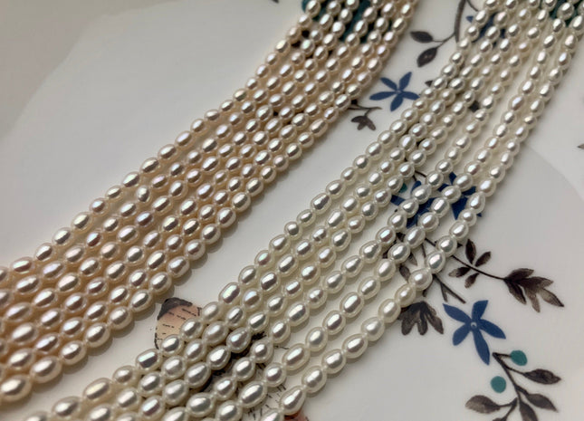 3-3.5x4 mm AAAA Natural White Rice Tiny Seed Freshwater Pearls High Luster Very Rare Genuine Natural Rice Freshwater Pearls 92 Pieces #P1802