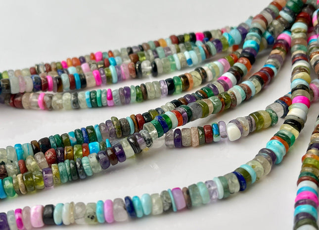 6mm AAA 100% All Natural Mixed Amethyst Lapis Chalcedony Emerald Green Garnet Black Tourmaline Smooth Rondelle Heishi Beads 16 Inches #4250