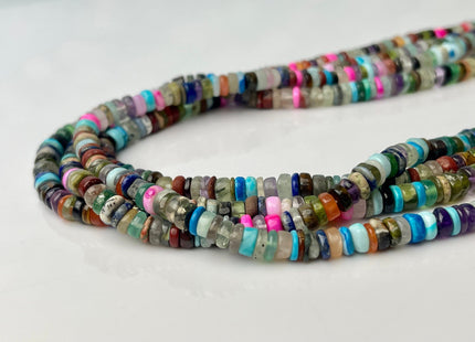 6mm AAA 100% All Natural Mixed Amethyst Lapis Chalcedony Emerald Green Garnet Black Tourmaline Smooth Rondelle Heishi Beads 16 Inches #4250