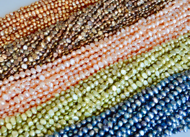 4-5mm Pink Green Champagne Gold Peacock Copper Brown Color Small Potato Nugget Freshwater Pearl Beads Genuine Tiny Pearl Beads #824