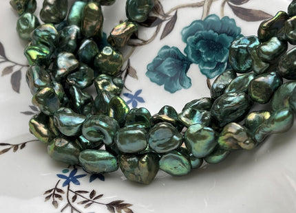 10-11x13-15 mm AA Olive Green Color Keshi Freshwater Pearl Beads Large Size Green Color With Gold Sheen Keshi Rice Nugget Pearl Beads #P1763