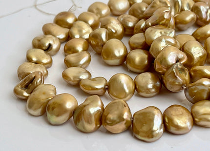 10-12 mm Half Strand High Luster Gold Color Keshi Nugget Freshwater Pearl Beads Center Drilled Keshi Nugget Pearls #P2196