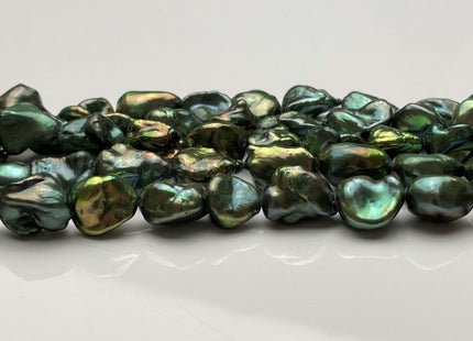 10-11x13-15 mm AA Olive Green Color Keshi Freshwater Pearl Beads Large Size Green Color With Gold Sheen Keshi Rice Nugget Pearl Beads #P1763