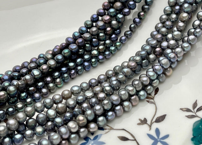 4-5 mm AA Gray Or Peacock Color Potato Freshwater Pearl Beads Genuine Cultured Freshwater Potato Pearl Beads 91 Pieces #P1530