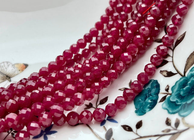 6 mm AAA Half Strand Micro Faceted Round Red Gemmy Ruby Gemstone Beads Heat Treated Quality Faceted Ruby Gemstone Loose Beads #3928