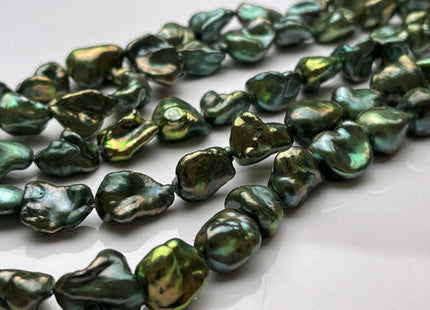 10-11x13-15 mm AA Olive Green Color Keshi Freshwater Pearl Beads Large Size Green Color With Gold Sheen Keshi Rice Nugget Pearl Beads #P1763