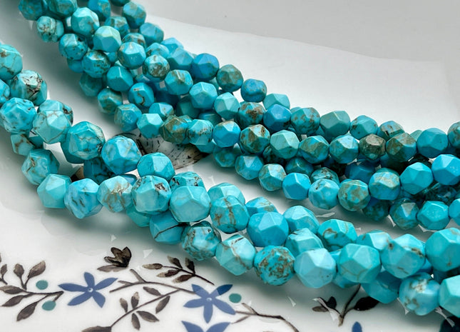 6mm 8mm Faceted Star Cut Multi Blue Brown Color Turquoise Gemstone Beads #4064