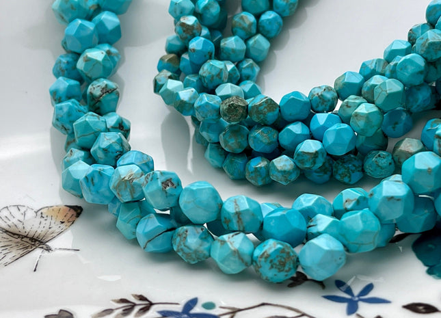 6mm 8mm Faceted Star Cut Multi Blue Brown Color Turquoise Gemstone Beads #4064