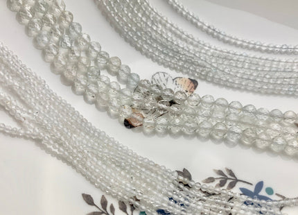 2mm 3mm 4mm AAA Micro Faceted Round White Topaz Gemstone Beads Genuine Natural White Topaz 15.5 Inches Strand #3813