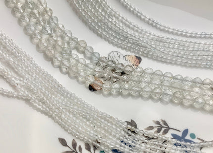2mm 3mm 4mm AAA Micro Faceted Round White Topaz Gemstone Beads Genuine Natural White Topaz 15.5 Inches Strand #3813