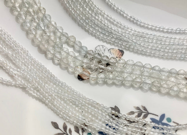 2mm 3mm 4mm AAA Micro Faceted Round White Topaz Gemstone Beads Genuine Natural White Topaz 15.5 Inches Strand #3813