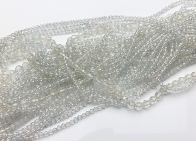 2mm 3mm 4mm AAA Micro Faceted Round White Topaz Gemstone Beads Genuine Natural White Topaz 15.5 Inches Strand #3813