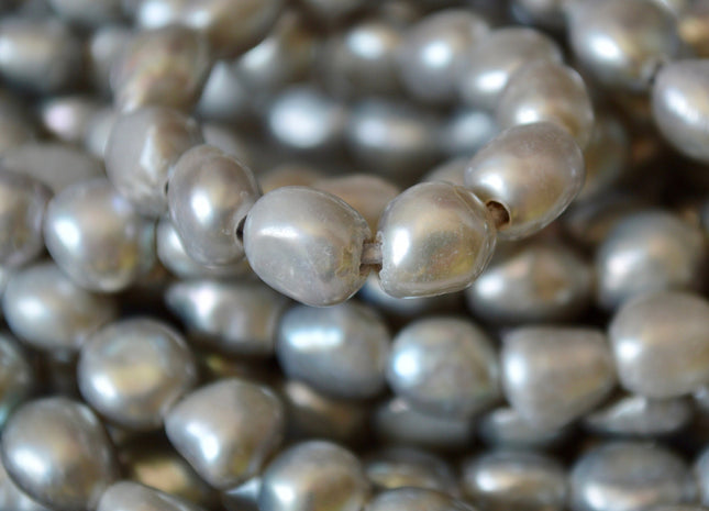 9x12-14 mm Large Hole Silver/Gray Color Rice Nugget Shape Freshwater Pearls Beads 2.1mm Hole #789