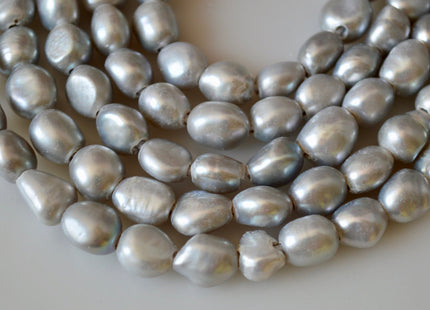 9x12-14 mm Large Hole Silver/Gray Color Rice Nugget Shape Freshwater Pearls Beads 2.1mm Hole #789