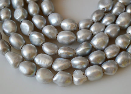 9x12-14 mm Large Hole Silver/Gray Color Rice Nugget Shape Freshwater Pearls Beads 2.1mm Hole #789