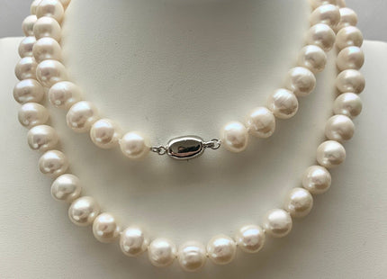 18/20/24 Inches Hand Knotted 9 mm AA Freshwater Potato Pearl Necklace Natural White Freshwater Pearl Necklace With Silver Clasp #1993