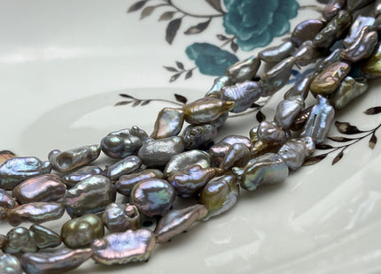 7-8x12-14 mm AAA Gray Color With Gold Pink Sheen Keshi Freshwater Pearls Genuine High Luster Gray Color Keshi Freshwater Pearl Beads #P2001