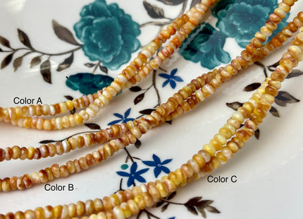4 mm AAA Natural Orange Yellow White Spiny Oyster Shell Heishi Rondelle Shape Genuine Natural Spiny Oyster Beads 16 Inches Strand #4275