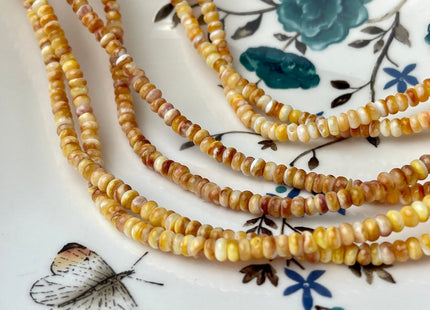 4 mm AAA Natural Orange Yellow White Spiny Oyster Shell Heishi Rondelle Shape Genuine Natural Spiny Oyster Beads 16 Inches Strand #4275