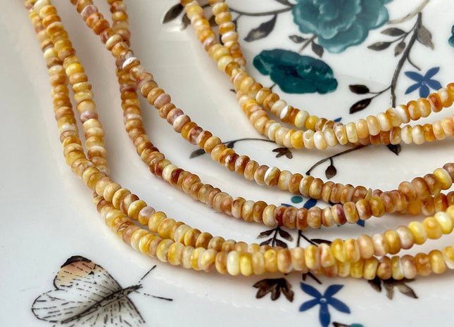 4 mm AAA Natural Orange Yellow White Spiny Oyster Shell Heishi Rondelle Shape Genuine Natural Spiny Oyster Beads 16 Inches Strand #4275