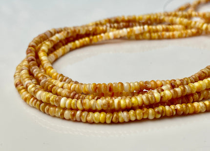 4 mm AAA Natural Orange Yellow White Spiny Oyster Shell Heishi Rondelle Shape Genuine Natural Spiny Oyster Beads 16 Inches Strand #4275