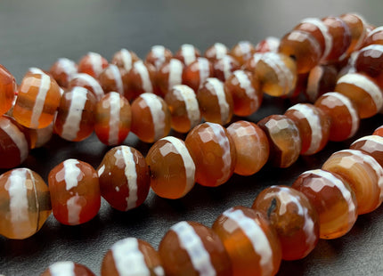 10x13-14 mm DZI Tibetan Agate Large Hole Faceted Drum Shape Carnelian Color Agate Hole Size 2.0 mm 14 Inches Strand 37 Beads #2731
