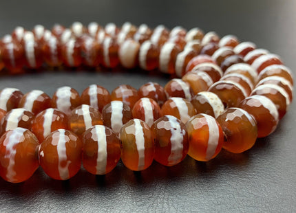10x13-14 mm DZI Tibetan Agate Large Hole Faceted Drum Shape Carnelian Color Agate Hole Size 2.0 mm 14 Inches Strand 37 Beads #2731
