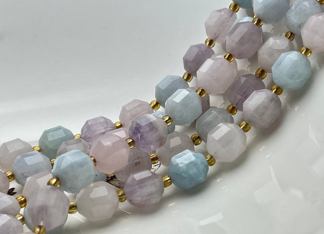9x10mm Half Strand Faceted Energy Prism Cut Rose Quartz Amethyst Aquamarine Gemstone Genuine Double Terminated Points Multi Color Bead #4035