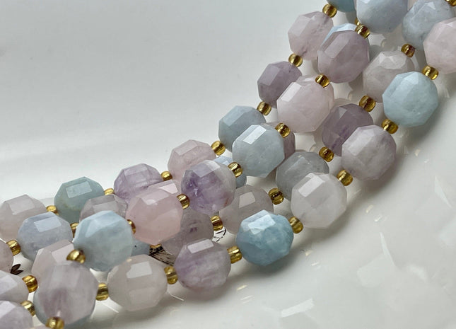 9x10mm Half Strand Faceted Energy Prism Cut Rose Quartz Amethyst Aquamarine Gemstone Genuine Double Terminated Points Multi Color Bead #4035