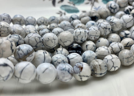 BEST DEAL 10 mm Faceted Round Fire Agate Gemstone Beads Heat Treated White And Black Vein Color Agate 15.5 Inches Strand #2878