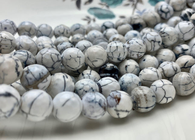 BEST DEAL 10 mm Faceted Round Fire Agate Gemstone Beads Heat Treated White And Black Vein Color Agate 15.5 Inches Strand #2878