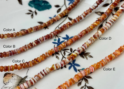 4 mm AAA Natural Orange Red Spiny Oyster Shell Heishi Rondelle Shape Genuine Beautiful Natural Spiny Oyster Beads 16 Inches Strand #4272