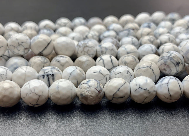 BEST DEAL 10 mm Faceted Round Fire Agate Gemstone Beads Heat Treated White And Black Vein Color Agate 15.5 Inches Strand #2878
