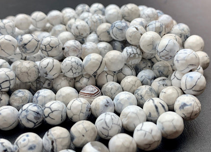 BEST DEAL 10 mm Faceted Round Fire Agate Gemstone Beads Heat Treated White And Black Vein Color Agate 15.5 Inches Strand #2878