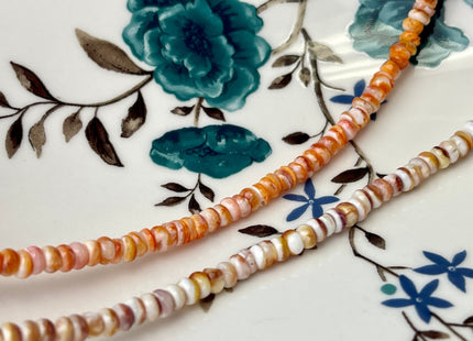4 mm AAA Natural Orange Red Spiny Oyster Shell Heishi Rondelle Shape Genuine Beautiful Natural Spiny Oyster Beads 16 Inches Strand #4272