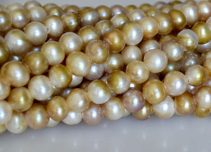 8 mm Large Hole Freshwater Pearls Potato Shape Natural Golden Champagne Color Hole 2.2mm #772