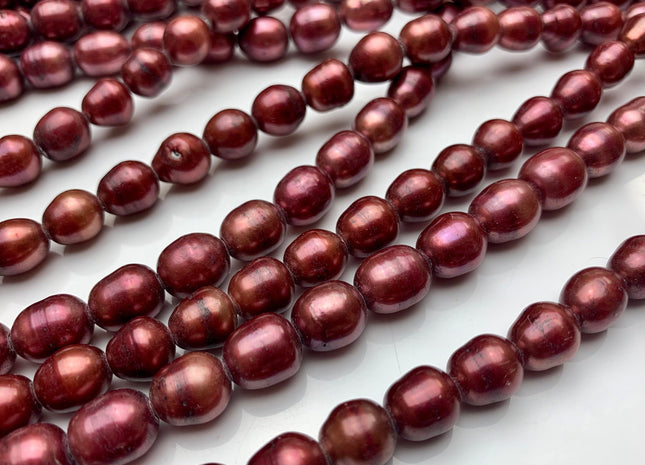 9x10-11 mm Large Hole Rice / Oval Dusty Rose Pink Color 2.2 mm Hole Pearl Bead Genuine Large Hole Freshwater Pearls #1535