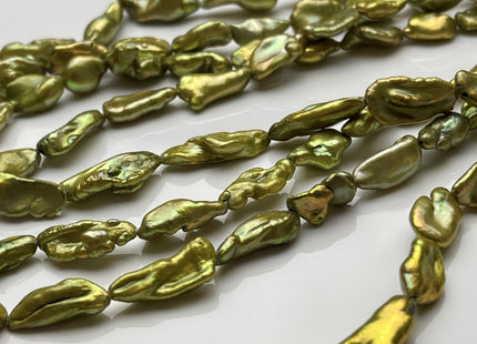 8-10x13-18 mm Sage Green Color Keshi Freshwater Pearl Beads Large Size Green Color With Gold Sheen Keshi Rice Nugget Pearl Beads #P1765