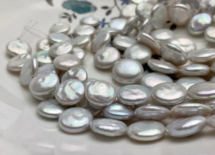 12-13mm or 13-14mm AAAA High Luster Top Quality Natural White Very Rare Genuine Flat Coin Freshwater Pearls 8 Inches 14-15 Pieces #P1485