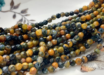 4 mm Faceted Round Yellow And Green Color Agate Gemstone Beads Genuine Agate Gemstone Loose Beads 14 Inches Strand #3014