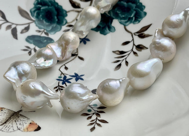 15-16x18-24 mm AA Natural White Baroque Pearl Beads Genuine Natural Freshwater Tear Drop Shape Baroque Flame Ball Pearls #P1969