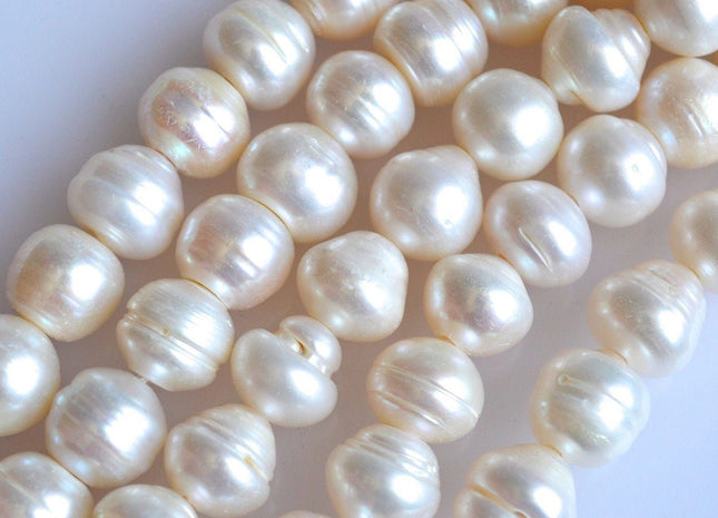 12-14 mm Large Hole White Graduated Freshwater Pearl With Ring Hole Size 2.0 mm, Large Hole White Freshwater Pearl Beads #106