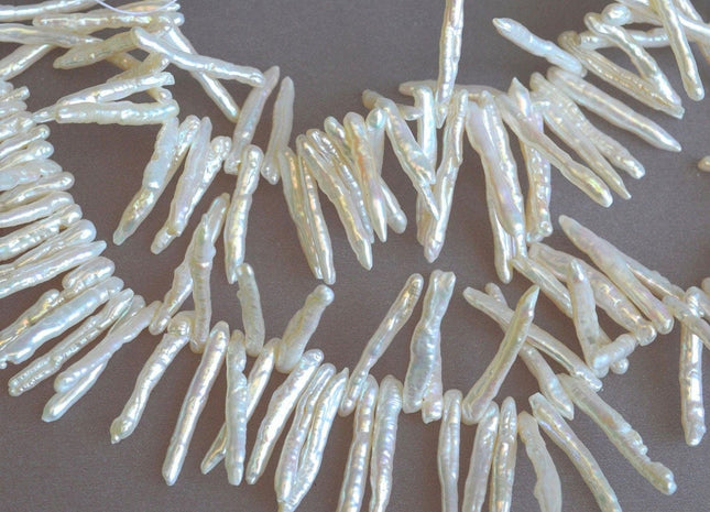 3-4 mm AAA Freshwater Pearl Natural White Stick Freshwater Pearl Top Drilled Beads, Natural White Cultured Freshwater Biwa Stick Pearl #110
