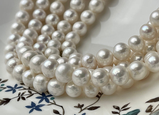 10mm AAA Large Hole Round Natural White Freshwater Pearl Beads Hole Size 1.5 Genuine Top Quality High Luster Pearls 40 Beads #P2238