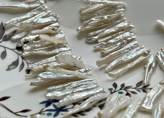 4-5x24-28 mm Natural White Irregular Biwa/Stick Genuine Top Drilled Biwa Freshwater Pearl Beads B Grade #596