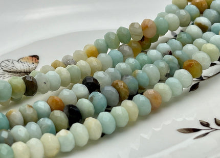 5x8mm AAA Faceted Rondelle Amazonite Gemstone Beads Natural Blue Brown Color Genuine Amazonite Loose Beads 15 Inches Strand #3889