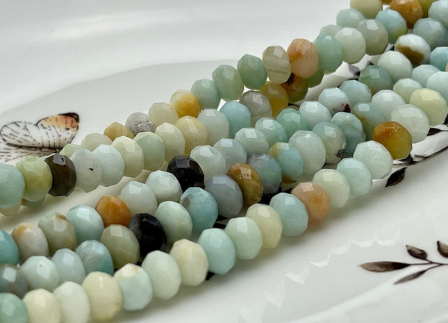 5x8mm AAA Faceted Rondelle Amazonite Gemstone Beads Natural Blue Brown Color Genuine Amazonite Loose Beads 15 Inches Strand #3889