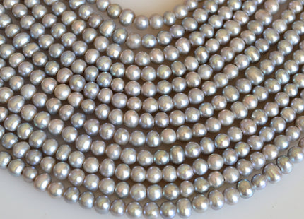 5-6 mm AA Large Hole Gray Color Potato Freshwater Pearl Beads 1.8 mm Hole Genuine Large Hole Gray Pearl 8 Inches Strand #8