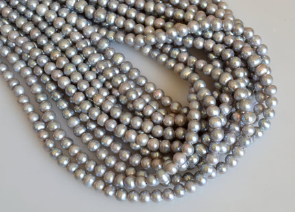 5-6 mm AA Large Hole Gray Color Potato Freshwater Pearl Beads 1.8 mm Hole Genuine Large Hole Gray Pearl 8 Inches Strand #8